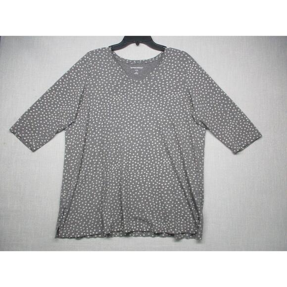 Woman Within Tops - Woman Within Gray White Polka Dot V-Neck 3/4 Sleeve Tunic‎ Top Womens Size 18/20